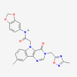 molecular formula C24H20N6O5 B2546100 N-(2H-1,3-benzodioxol-5-yl)-2-{8-methyl-3-[(3-methyl-1,2,4-oxadiazol-5-yl)methyl]-4-oxo-3H,4H,5H-pyrimido[5,4-b]indol-5-yl}acetamide CAS No. 1111975-47-3