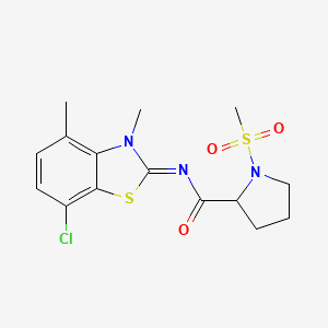 (E)-N-(7-chloro-3,4-dimethylbenzo[d]thiazol-2(3H)-ylidene)-1-(methylsulfonyl)pyrrolidine-2-carboxamide
