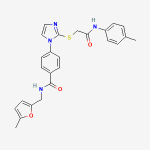 molecular formula C25H24N4O3S B2546115 N-[(5-methylfuran-2-yl)methyl]-4-[2-({[(4-methylphenyl)carbamoyl]methyl}sulfanyl)-1H-imidazol-1-yl]benzamide CAS No. 1207000-17-6