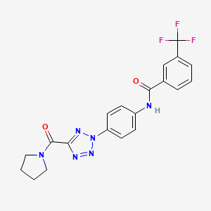 molecular formula C20H17F3N6O2 B2546196 N-(4-(5-(pyrrolidine-1-carbonyl)-2H-tetrazol-2-yl)phenyl)-3-(trifluoromethyl)benzamide CAS No. 1396865-47-6