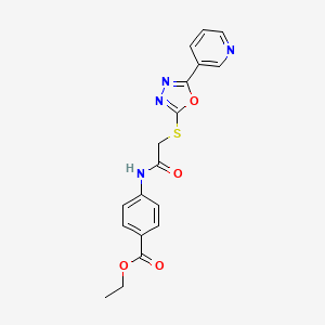 molecular formula C18H16N4O4S B2546224 Ethyl 4-(2-{[5-(pyridin-3-YL)-1,3,4-oxadiazol-2-YL]sulfanyl}acetamido)benzoate CAS No. 333418-46-5
