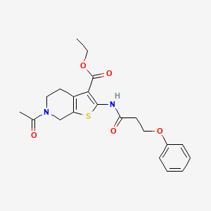 molecular formula C21H24N2O5S B2546267 ethyl 6-acetyl-2-(3-phenoxypropanamido)-4H,5H,6H,7H-thieno[2,3-c]pyridine-3-carboxylate CAS No. 864858-07-1