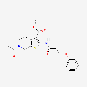 molecular formula C21H24N2O5S B2546267 ethyl 6-acetyl-2-(3-phenoxypropanoylamino)-5,7-dihydro-4H-thieno[2,3-c]pyridine-3-carboxylate CAS No. 864858-07-1