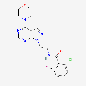 molecular formula C18H18ClFN6O2 B2546284 2-chloro-6-fluoro-N-(2-(4-morpholino-1H-pyrazolo[3,4-d]pyrimidin-1-yl)ethyl)benzamide CAS No. 1021122-90-6