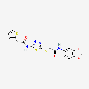 molecular formula C17H14N4O4S3 B2546329 N-(2H-1,3-benzodioxol-5-yl)-2-({5-[2-(thiophen-2-yl)acetamido]-1,3,4-thiadiazol-2-yl}sulfanyl)acetamide CAS No. 893356-78-0