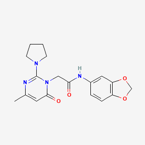 molecular formula C18H20N4O4 B2546428 N-(2H-1,3-benzodioxol-5-yl)-2-[4-methyl-6-oxo-2-(pyrrolidin-1-yl)-1,6-dihydropyrimidin-1-yl]acetamide CAS No. 1251609-40-1