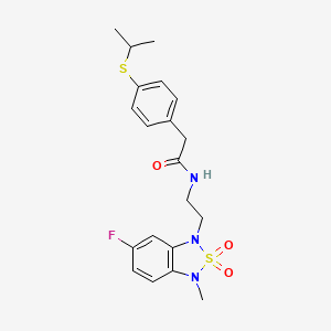 molecular formula C20H24FN3O3S2 B2546439 N-(2-(6-fluoro-3-methyl-2,2-dioxidobenzo[c][1,2,5]thiadiazol-1(3H)-yl)ethyl)-2-(4-(isopropylthio)phenyl)acetamide CAS No. 2034453-77-3