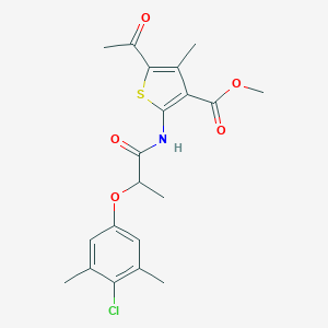 molecular formula C20H22ClNO5S B254651 methyl 5-acetyl-2-{[2-(4-chloro-3,5-dimethylphenoxy)propanoyl]amino}-4-methylthiophene-3-carboxylate 