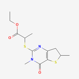 molecular formula C13H18N2O3S2 B2546581 Ethyl 2-((3,6-dimethyl-4-oxo-3,4,6,7-tetrahydrothieno[3,2-d]pyrimidin-2-yl)thio)propanoate CAS No. 702665-79-0