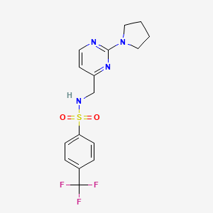 molecular formula C16H17F3N4O2S B2546582 N-((2-(pyrrolidin-1-yl)pyrimidin-4-yl)methyl)-4-(trifluoromethyl)benzenesulfonamide CAS No. 1797252-15-3