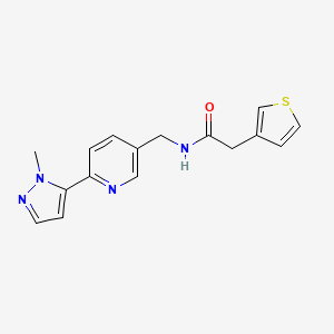 molecular formula C16H16N4OS B2546638 N-((6-(1-methyl-1H-pyrazol-5-yl)pyridin-3-yl)methyl)-2-(thiophen-3-yl)acetamide CAS No. 2034569-28-1
