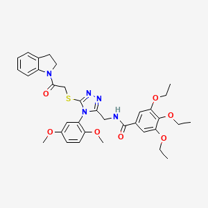 molecular formula C34H39N5O7S B2546644 N-((4-(2,5-dimethoxyphenyl)-5-((2-(indolin-1-yl)-2-oxoethyl)thio)-4H-1,2,4-triazol-3-yl)methyl)-3,4,5-triethoxybenzamide CAS No. 309969-33-3