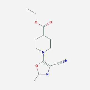 molecular formula C13H17N3O3 B254666 Ethyl 1-(4-cyano-2-methyl-1,3-oxazol-5-yl)piperidine-4-carboxylate 