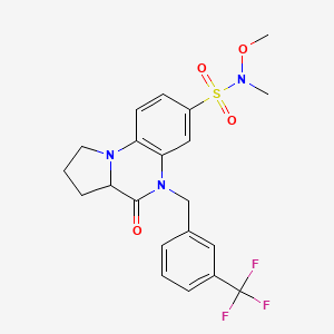 molecular formula C21H22F3N3O4S B2546684 N-methoxy-N-methyl-4-oxo-5-[3-(trifluoromethyl)benzyl]-1,2,3,3a,4,5-hexahydropyrrolo[1,2-a]quinoxaline-7-sulfonamide CAS No. 1022903-91-8
