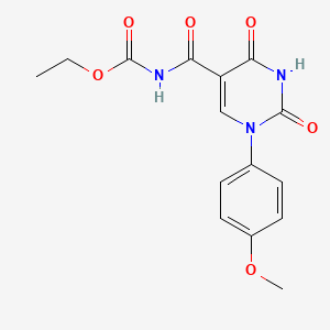 molecular formula C15H15N3O6 B2546687 ethyl N-{[1-(4-methoxyphenyl)-2,4-dioxo-1,2,3,4-tetrahydro-5-pyrimidinyl]carbonyl}carbamate CAS No. 303997-29-7