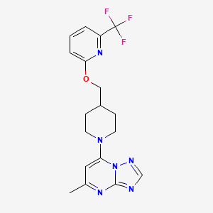 molecular formula C18H19F3N6O B2546689 2-[(1-{5-Methyl-[1,2,4]triazolo[1,5-a]pyrimidin-7-yl}piperidin-4-yl)methoxy]-6-(trifluoromethyl)pyridine CAS No. 2200183-80-6