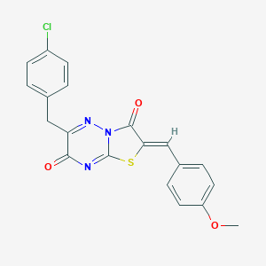 molecular formula C20H14ClN3O3S B254670 (2Z)-6-[(4-CHLOROPHENYL)METHYL]-2-[(4-METHOXYPHENYL)METHYLIDENE]-2H,3H,7H-[1,3]THIAZOLO[3,2-B][1,2,4]TRIAZINE-3,7-DIONE 