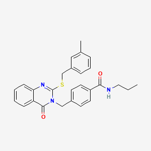 molecular formula C27H27N3O2S B2546759 4-((2-((3-methylbenzyl)thio)-4-oxoquinazolin-3(4H)-yl)methyl)-N-propylbenzamide CAS No. 1115323-62-0