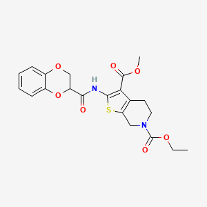 molecular formula C21H22N2O7S B2546761 6-乙基-3-甲基-2-(2,3-二氢苯并[b][1,4]二噁英-2-甲酰胺基)-4,5-二氢噻吩并[2,3-c]吡啶-3,6(7H)-二甲酸二乙酯 CAS No. 921051-60-7