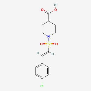 molecular formula C14H16ClNO4S B2546774 1-[(E)-2-(4-chlorophenyl)ethenyl]sulfonylpiperidine-4-carboxylic acid CAS No. 1097815-29-6