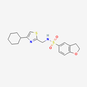 molecular formula C18H22N2O3S2 B2546825 N-[(4-cyclohexyl-1,3-thiazol-2-yl)methyl]-2,3-dihydro-1-benzofuran-5-sulfonamide CAS No. 2034490-74-7
