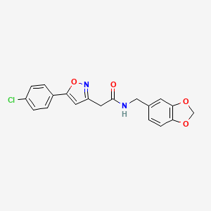molecular formula C19H15ClN2O4 B2546937 N-(benzo[d][1,3]dioxol-5-ylmethyl)-2-(5-(4-chlorophenyl)isoxazol-3-yl)acetamide CAS No. 946227-09-4