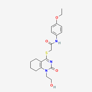 molecular formula C20H25N3O4S B2546996 N-(4-ethoxyphenyl)-2-((1-(2-hydroxyethyl)-2-oxo-1,2,5,6,7,8-hexahydroquinazolin-4-yl)thio)acetamide CAS No. 941920-22-5