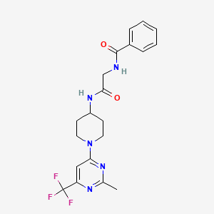 molecular formula C20H22F3N5O2 B2547108 N-{1-[2-methyl-6-(trifluoromethyl)pyrimidin-4-yl]piperidin-4-yl}-2-(phenylformamido)acetamide CAS No. 1775492-89-1