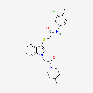 molecular formula C25H28ClN3O2S B2547195 N-(3-chloro-4-methylphenyl)-2-({1-[2-(4-methylpiperidin-1-yl)-2-oxoethyl]-1H-indol-3-yl}sulfanyl)acetamide CAS No. 878056-24-7