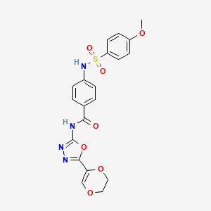 molecular formula C20H18N4O7S B2547251 N-(5-(5,6-dihydro-1,4-dioxin-2-yl)-1,3,4-oxadiazol-2-yl)-4-(4-methoxyphenylsulfonamido)benzamide CAS No. 886912-42-1
