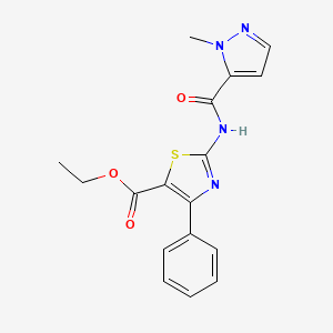 molecular formula C17H16N4O3S B2547294 ethyl 2-(1-methyl-1H-pyrazole-5-amido)-4-phenyl-1,3-thiazole-5-carboxylate CAS No. 955580-47-9