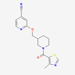 molecular formula C17H18N4O2S B2547307 2-[[1-(4-Methyl-1,3-thiazole-5-carbonyl)piperidin-3-yl]methoxy]pyridine-4-carbonitrile CAS No. 2379948-92-0
