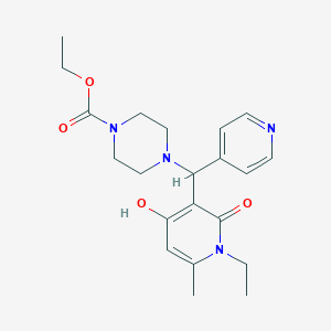 molecular formula C21H28N4O4 B2547383 Ethyl 4-((1-ethyl-4-hydroxy-6-methyl-2-oxo-1,2-dihydropyridin-3-yl)(pyridin-4-yl)methyl)piperazine-1-carboxylate CAS No. 939242-67-8