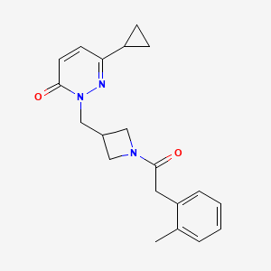 molecular formula C20H23N3O2 B2547390 6-Cyclopropyl-2-({1-[2-(2-methylphenyl)acetyl]azetidin-3-yl}methyl)-2,3-dihydropyridazin-3-one CAS No. 2309732-98-5