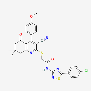 molecular formula C29H24ClN5O3S2 B2547484 N-[5-(4-chlorophenyl)-1,2,4-thiadiazol-3-yl]-2-{[3-cyano-4-(4-methoxyphenyl)-7,7-dimethyl-5-oxo-5,6,7,8-tetrahydroquinolin-2-yl]sulfanyl}acetamide CAS No. 690961-12-7