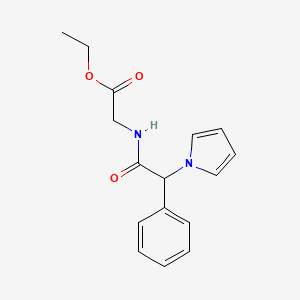 molecular formula C16H18N2O3 B2547505 ethyl 2-(2-phenyl-2-(1H-pyrrol-1-yl)acetamido)acetate CAS No. 1257547-16-2