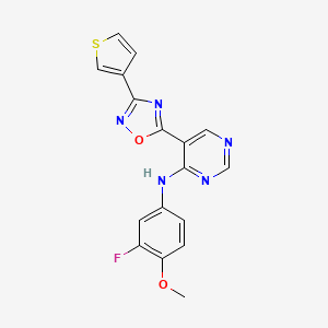 molecular formula C17H12FN5O2S B2547550 N-(3-fluoro-4-methoxyphenyl)-5-(3-(thiophen-3-yl)-1,2,4-oxadiazol-5-yl)pyrimidin-4-amine CAS No. 2034571-34-9