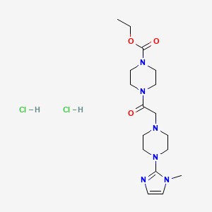 molecular formula C17H30Cl2N6O3 B2547593 ethyl 4-(2-(4-(1-methyl-1H-imidazol-2-yl)piperazin-1-yl)acetyl)piperazine-1-carboxylate dihydrochloride CAS No. 1351615-35-4