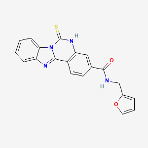 molecular formula C20H14N4O2S B2547823 N-[(furan-2-yl)methyl]-9-sulfanylidene-8,10,17-triazatetracyclo[8.7.0.0^{2,7}.0^{11,16}]heptadeca-1(17),2,4,6,11(16),12,14-heptaene-5-carboxamide CAS No. 440322-48-5