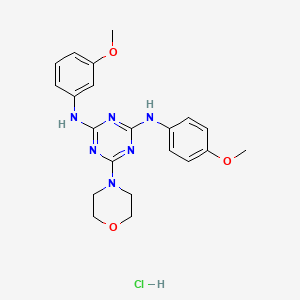 molecular formula C21H25ClN6O3 B2547876 N2-(3-METHOXYPHENYL)-N4-(4-METHOXYPHENYL)-6-(MORPHOLIN-4-YL)-1,3,5-TRIAZINE-2,4-DIAMINE HYDROCHLORIDE CAS No. 1179396-24-7