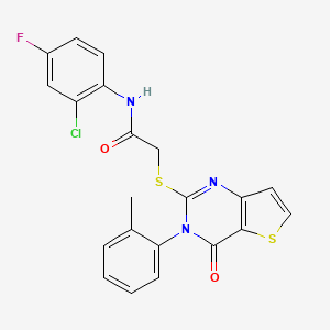 molecular formula C21H15ClFN3O2S2 B2547997 N-(2-chloro-4-fluorophenyl)-2-{[3-(2-methylphenyl)-4-oxo-3,4-dihydrothieno[3,2-d]pyrimidin-2-yl]sulfanyl}acetamide CAS No. 1291852-66-8