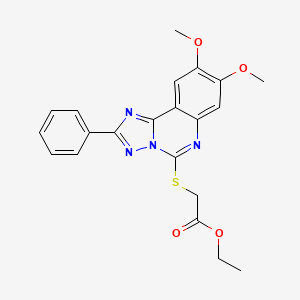 molecular formula C21H20N4O4S B2548009 Ethyl 2-({8,9-dimethoxy-2-phenyl-[1,2,4]triazolo[1,5-C]quinazolin-5-YL}sulfanyl)acetate CAS No. 902433-20-9