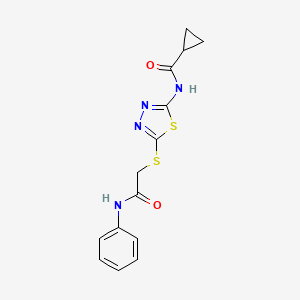 molecular formula C14H14N4O2S2 B2548012 N-(5-((2-oxo-2-(phenylamino)ethyl)thio)-1,3,4-thiadiazol-2-yl)cyclopropanecarboxamide CAS No. 392290-74-3
