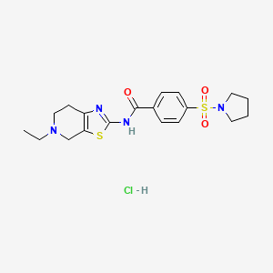 molecular formula C19H25ClN4O3S2 B2548022 N-(5-ethyl-4,5,6,7-tetrahydrothiazolo[5,4-c]pyridin-2-yl)-4-(pyrrolidin-1-ylsulfonyl)benzamide hydrochloride CAS No. 1331174-52-7
