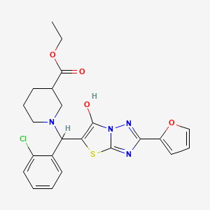 molecular formula C23H23ClN4O4S B2548035 ethyl 1-[(2-chlorophenyl)[2-(furan-2-yl)-6-hydroxy-[1,2,4]triazolo[3,2-b][1,3]thiazol-5-yl]methyl]piperidine-3-carboxylate CAS No. 887219-94-5