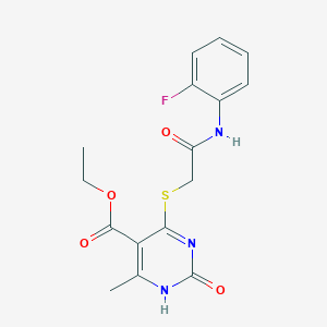 molecular formula C16H16FN3O4S B2548069 ethyl 4-({[(2-fluorophenyl)carbamoyl]methyl}sulfanyl)-6-methyl-2-oxo-1,2-dihydropyrimidine-5-carboxylate CAS No. 946209-57-0