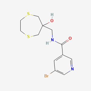 molecular formula C12H15BrN2O2S2 B2548080 5-bromo-N-[(6-hydroxy-1,4-dithiepan-6-yl)methyl]pyridine-3-carboxamide CAS No. 2415470-46-9