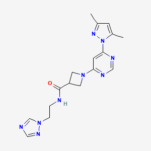 molecular formula C17H21N9O B2548081 N-(2-(1H-1,2,4-triazol-1-yl)ethyl)-1-(6-(3,5-dimethyl-1H-pyrazol-1-yl)pyrimidin-4-yl)azetidine-3-carboxamide CAS No. 2034583-00-9