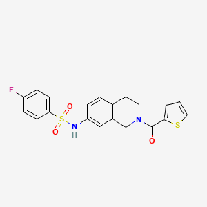 molecular formula C21H19FN2O3S2 B2548082 4-fluoro-3-methyl-N-(2-(thiophene-2-carbonyl)-1,2,3,4-tetrahydroisoquinolin-7-yl)benzenesulfonamide CAS No. 955711-85-0