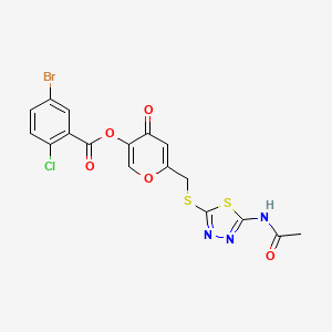 molecular formula C17H11BrClN3O5S2 B2548089 6-(((5-acetamido-1,3,4-thiadiazol-2-yl)thio)methyl)-4-oxo-4H-pyran-3-yl 5-bromo-2-chlorobenzoate CAS No. 896015-95-5